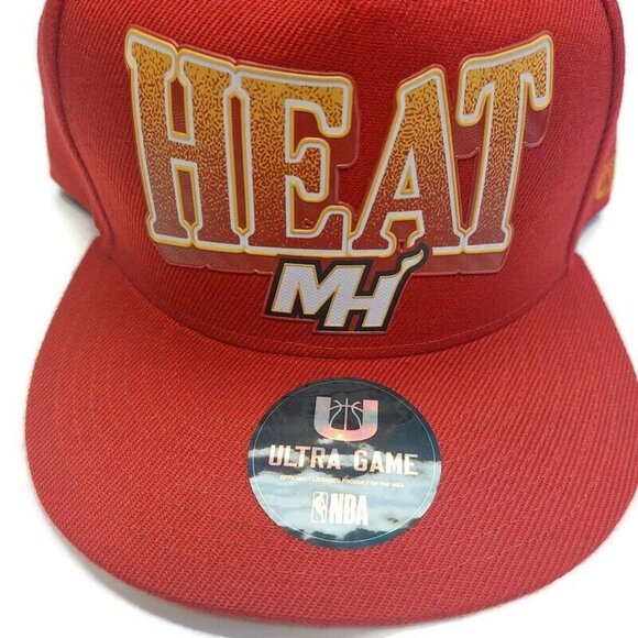 Ultra Game Mens Miami Heat Snapback Hat Cap Red Yellow One Size Fits Most - Picture 2 of 7